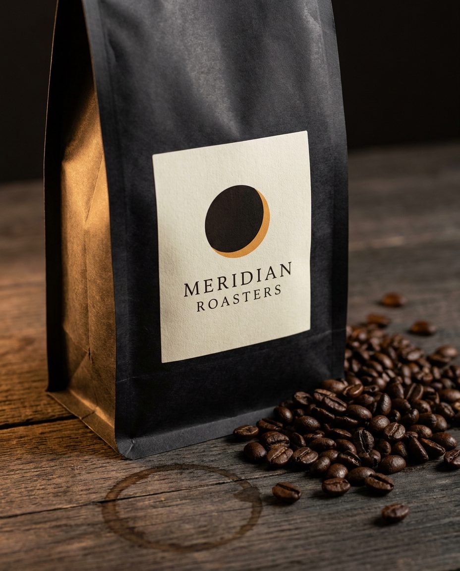 Meridian Roasters coffee bag with eclipse mark